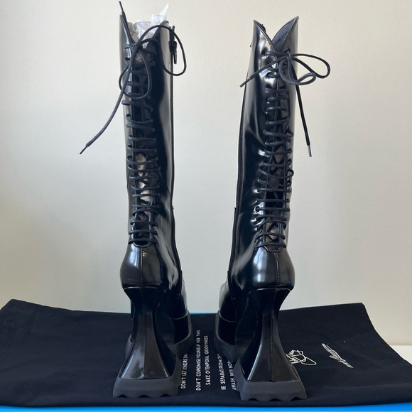 John Fluevog MUNSTER MAX MAGNOLIA ZIP-UP PLATFORM TALL BOOTS Size 8 - Picture 9 of 16